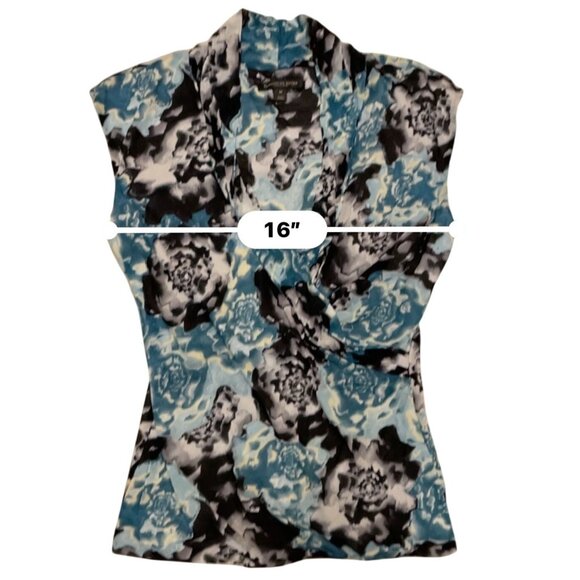 Y2K Silk Blend wrap V-neck top abstract floral print work classic cap sleeve - Picture 8 of 10